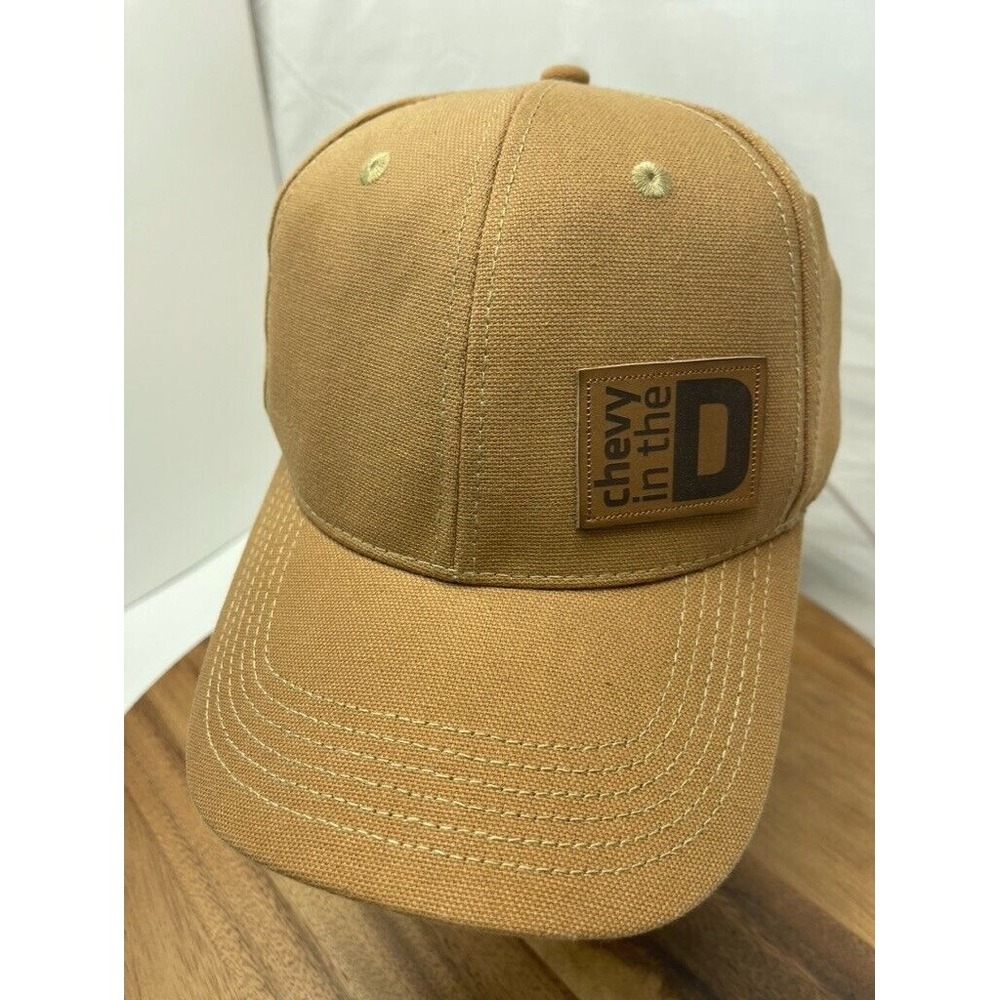 Chevrolet Hat‎ Cap Leather Patch Chevy In The D Strapback Brown Canvas New